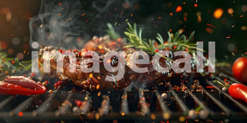BBQ Grilled with Fresh Herbs and Spices background - Ai Generate