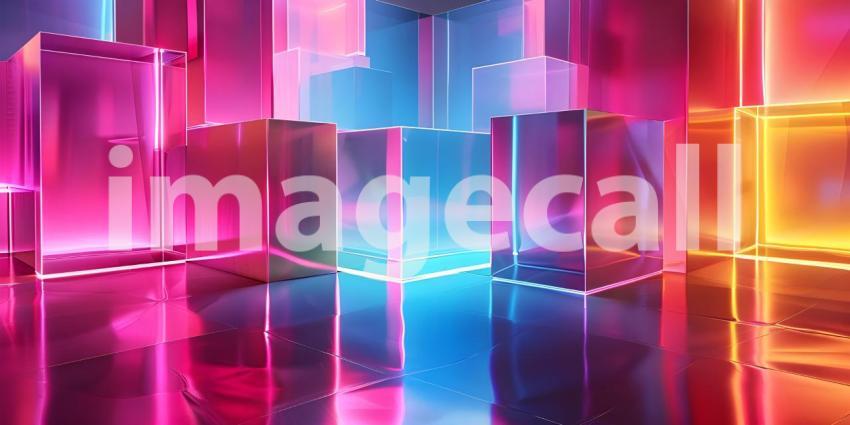 Beautiful Abstract neon light geometric background - Ai Generate