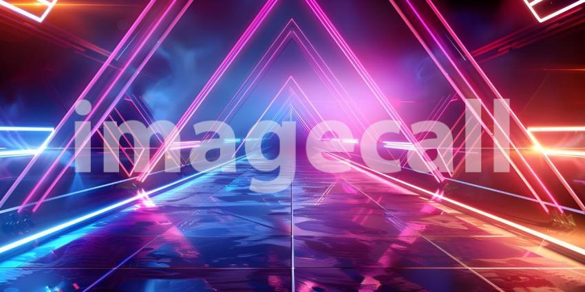 Beautiful Abstract neon light geometric background - Ai Generate