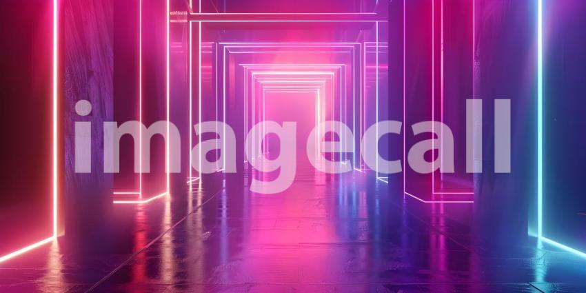 Beautiful Abstract neon light geometric background - Ai Generate
