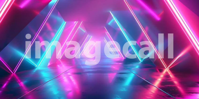 Beautiful Abstract neon light geometric background - Ai Generate
