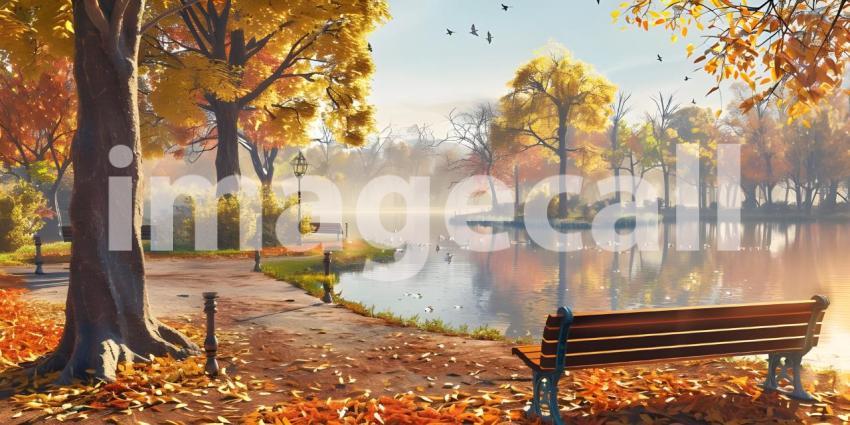Beautiful autumn scene in the park background - Ai Generated