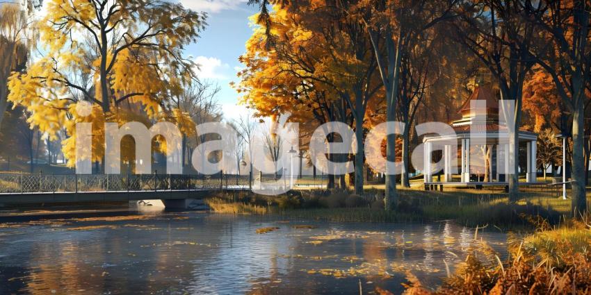 Beautiful autumn scene in the park background - Ai Generated