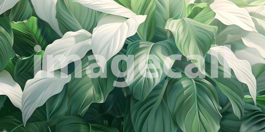 Beautiful leaves of Spathiphyllum cannifolium in the garden back