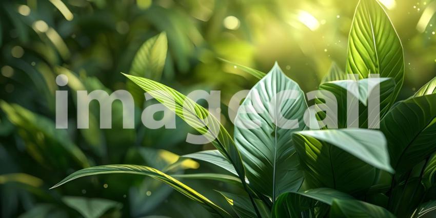 Beautiful leaves of Spathiphyllum cannifolium in the garden back