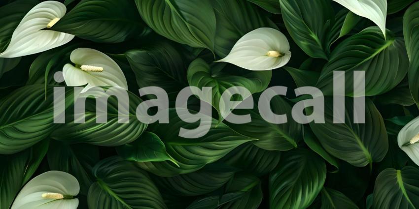 Beautiful leaves of Spathiphyllum cannifolium in the garden back