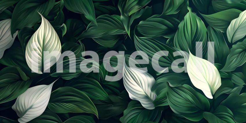 Beautiful leaves of Spathiphyllum cannifolium in the garden back