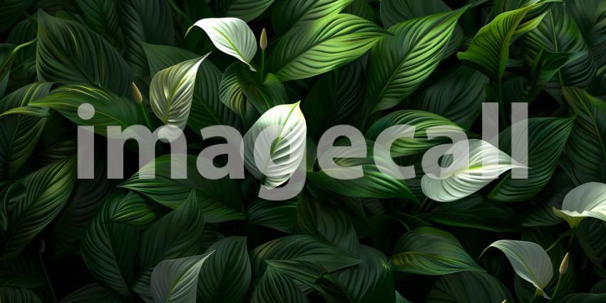 Beautiful leaves of Spathiphyllum cannifolium in the garden back