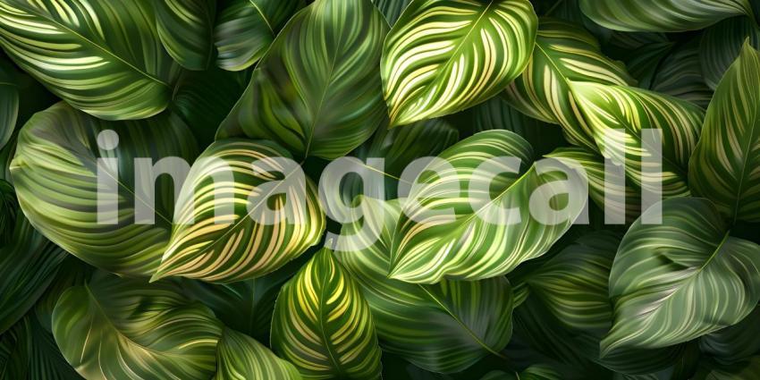 Beautiful leaves of Spathiphyllum cannifolium in the garden back
