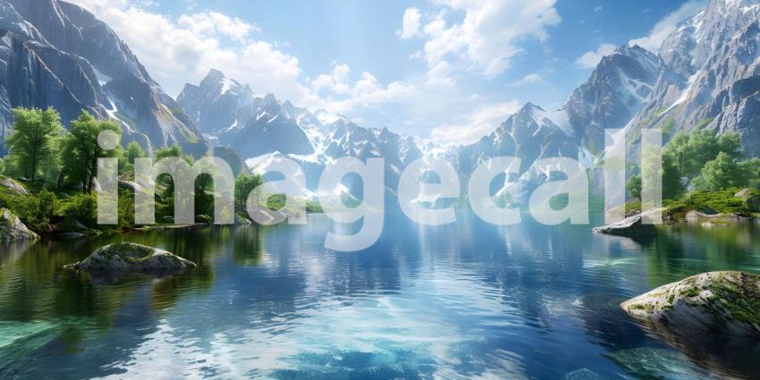 Beautiful Mountains surrounded by water background - Ai Generate