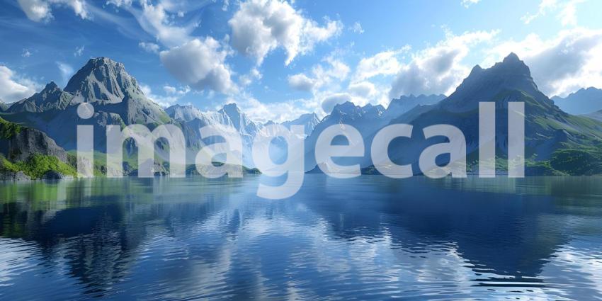 Beautiful Mountains surrounded by water background - Ai Generate