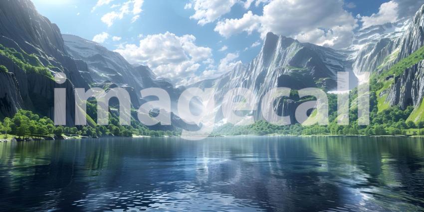 Beautiful Mountains surrounded by water background - Ai Generate
