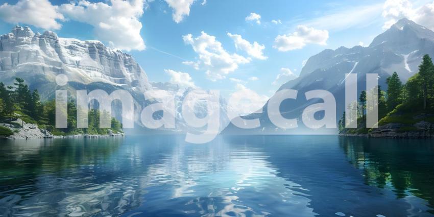 Beautiful Mountains surrounded by water background - Ai Generate
