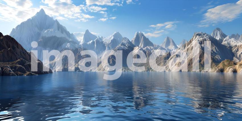 Beautiful Mountains surrounded by water background - Ai Generate