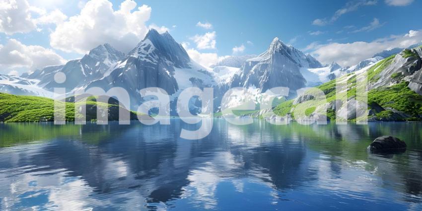 Beautiful Mountains surrounded by water background - Ai Generate
