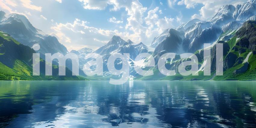 Beautiful Mountains surrounded by water background - Ai Generate