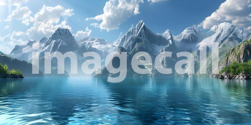 Beautiful Mountains surrounded by water background - Ai Generate