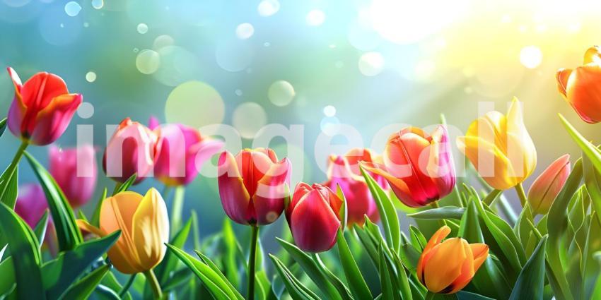 Beautiful spring tulips with space for text background - Ai Gene