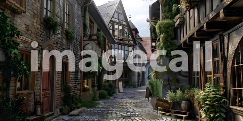 Beautiful old town background - Ai Generated