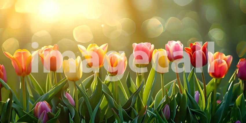 Beautiful spring tulips with space for text background - Ai Gene