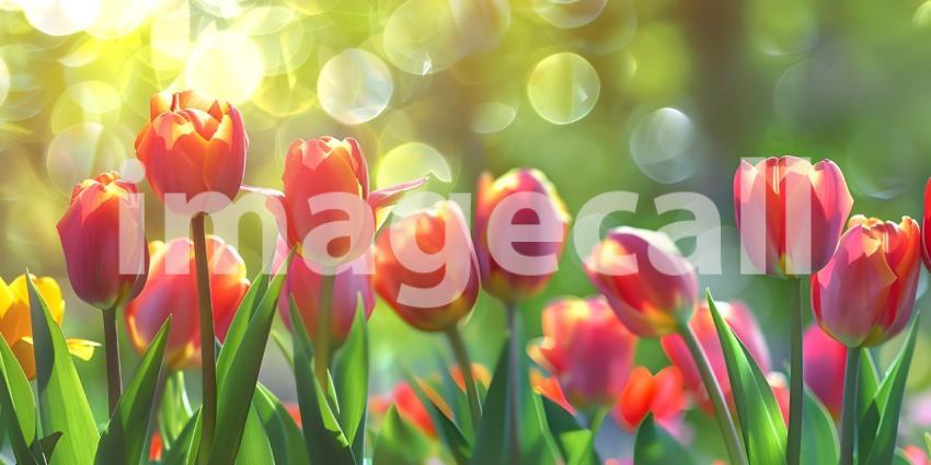 Beautiful spring tulips with space for text background - Ai Gene