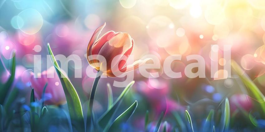 Beautiful spring tulips with space for text background - Ai Gene