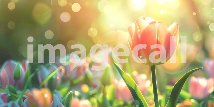 Beautiful spring tulips with space for text background - Ai Gene