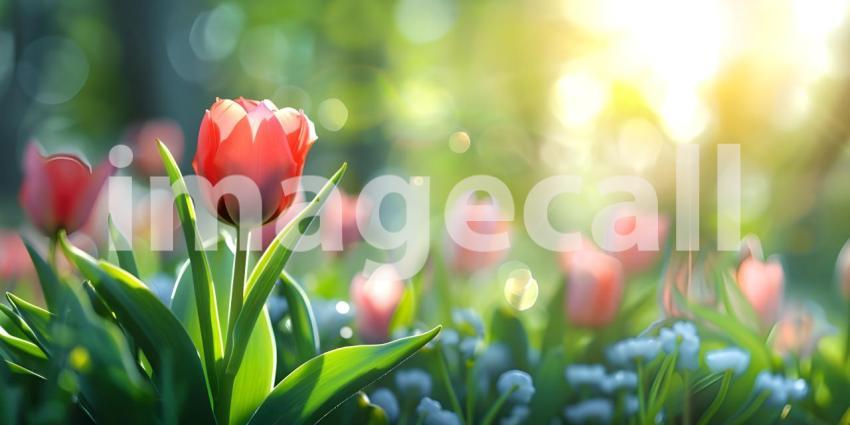 Beautiful spring tulips with space for text background - Ai Gene