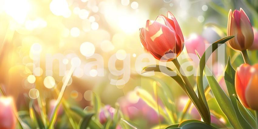 Beautiful spring tulips with space for text background - Ai Gene