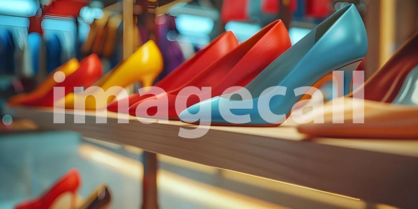 Beautiful women's shoes on a shelf in the store background - Ai