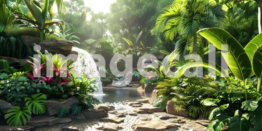 Botanical Garden Background, Background Set in a Botanical Garde