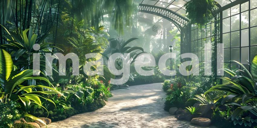 Botanical Garden Background, Background Set in a Botanical Garde