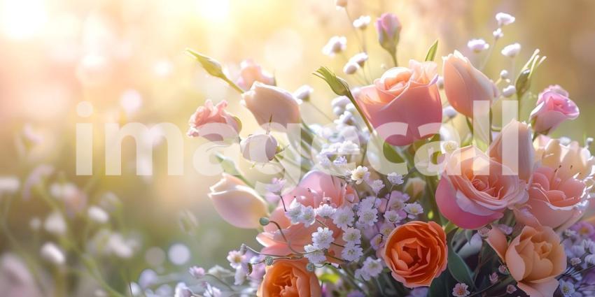 Bouquet of flowers in pastel colors background - Ai Generated