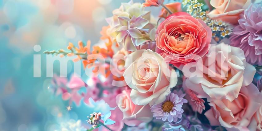 Bouquet of flowers in pastel colors background - Ai Generated