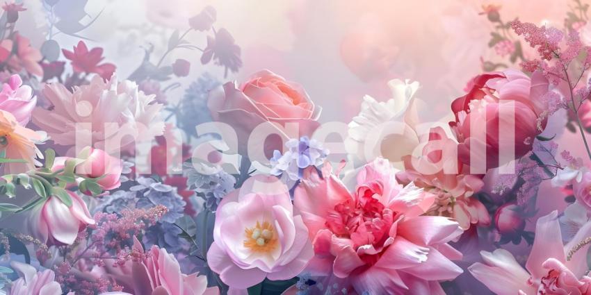 Bouquet of flowers in pastel colors background - Ai Generated