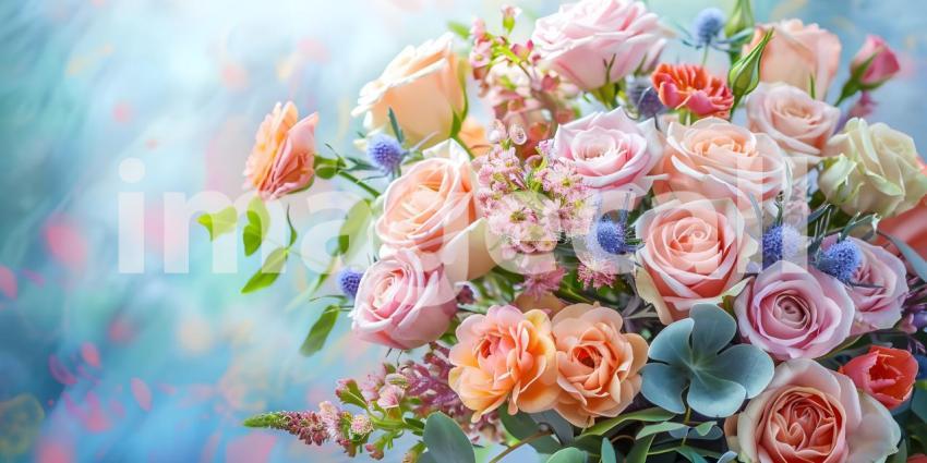 Bouquet of flowers in pastel colors background - Ai Generated