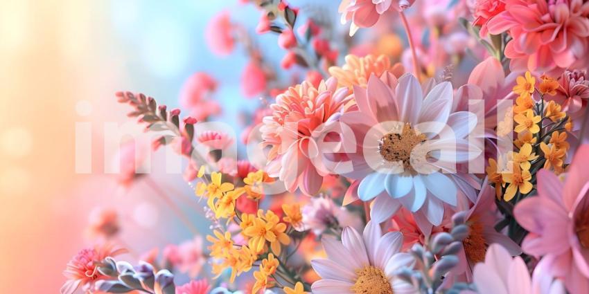 Bouquet of flowers in pastel colors background - Ai Generated