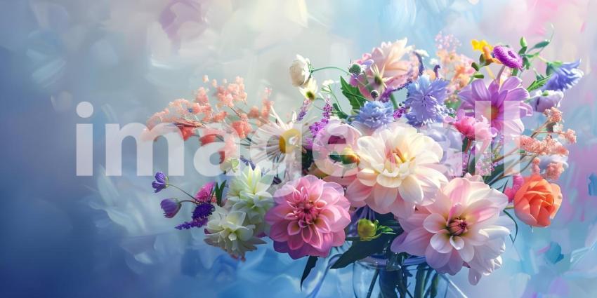 Bouquet of flowers in pastel colors background - Ai Generated