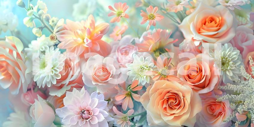 Bouquet of flowers in pastel colors background - Ai Generated