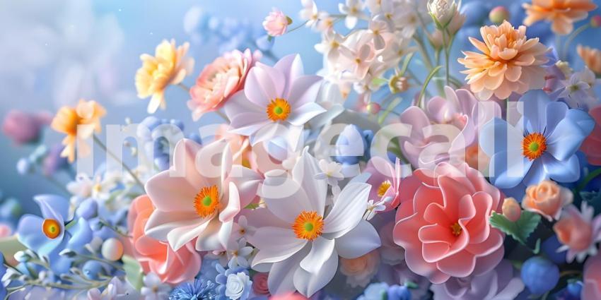 Bouquet of flowers in pastel colors background - Ai Generated