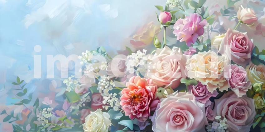 Bouquet of flowers in pastel colors background - Ai Generated