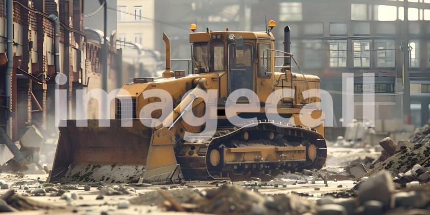 Bulldozer working on a construction site background - Ai Generated