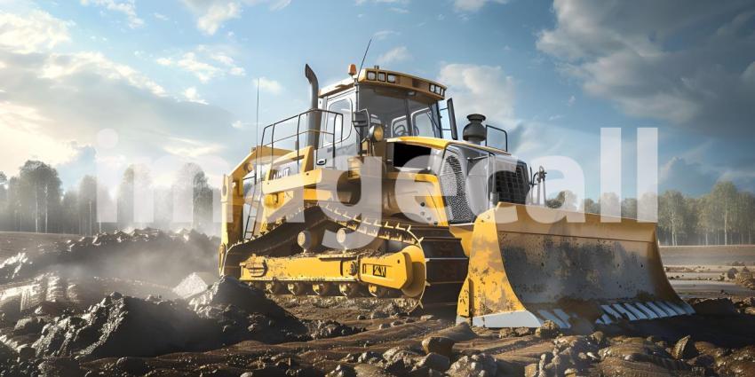 Bulldozer working on a construction site background - Ai Generated