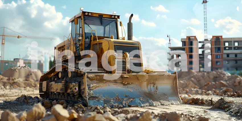 Bulldozer working on a construction site background - Ai Generated