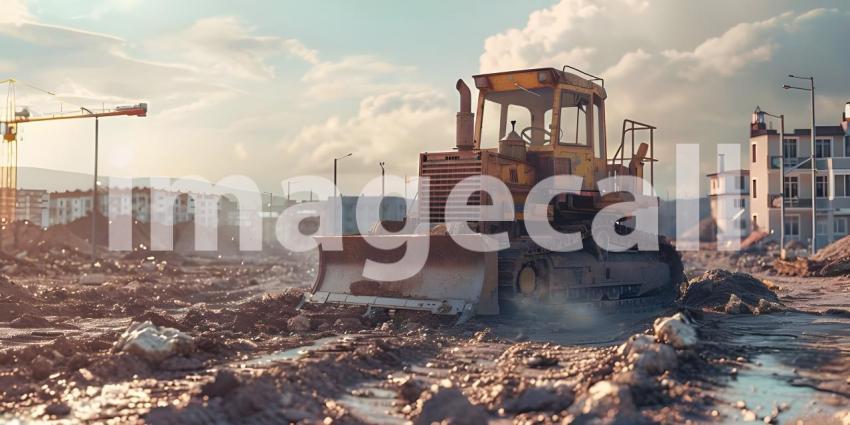 Bulldozer working on a construction site background - Ai Generated