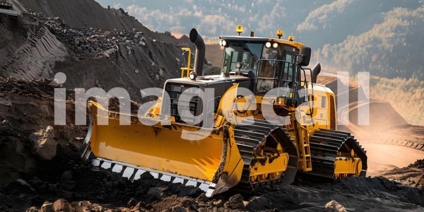 Bulldozer working on a construction site background - Ai Generated