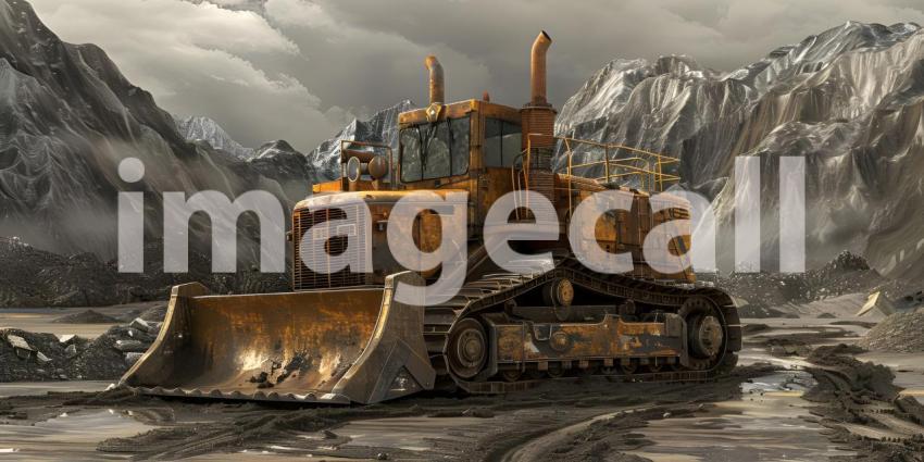 Bulldozer working on a construction site background - Ai Generated