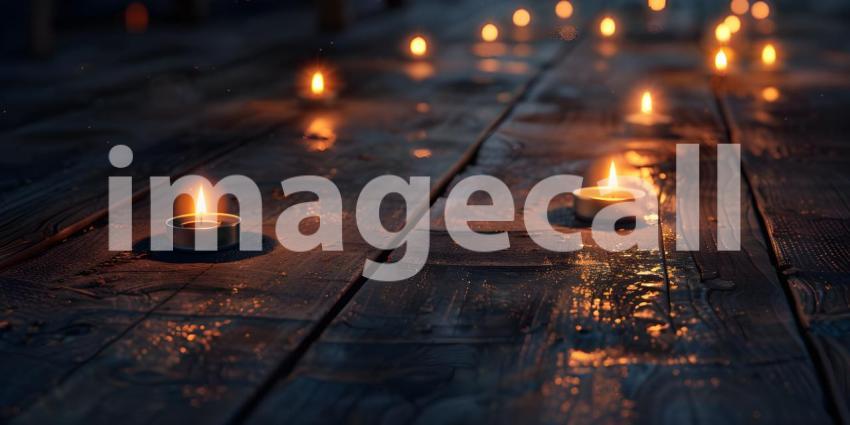 Burning candles on floor background - Ai Generated