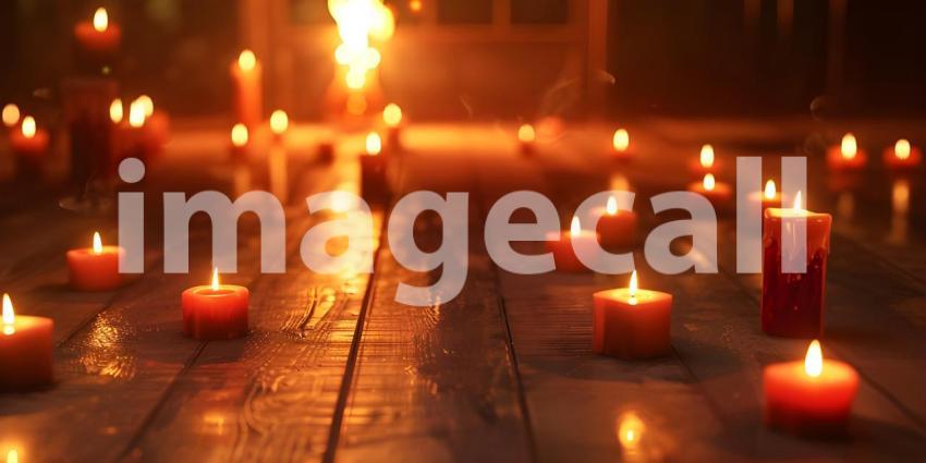 Burning candles on floor background - Ai Generated