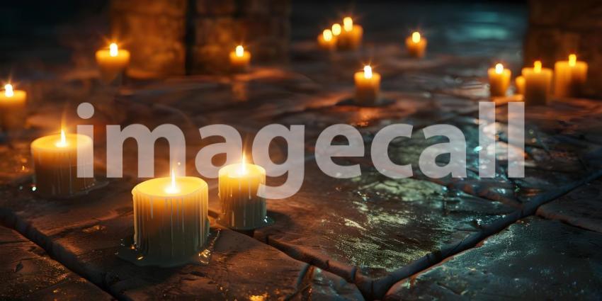 Burning candles on floor background - Ai Generated